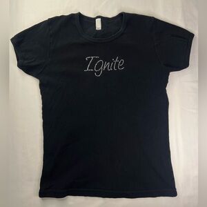 Black T-Shirt with 'Ignite' Rhinestone Detail Size L